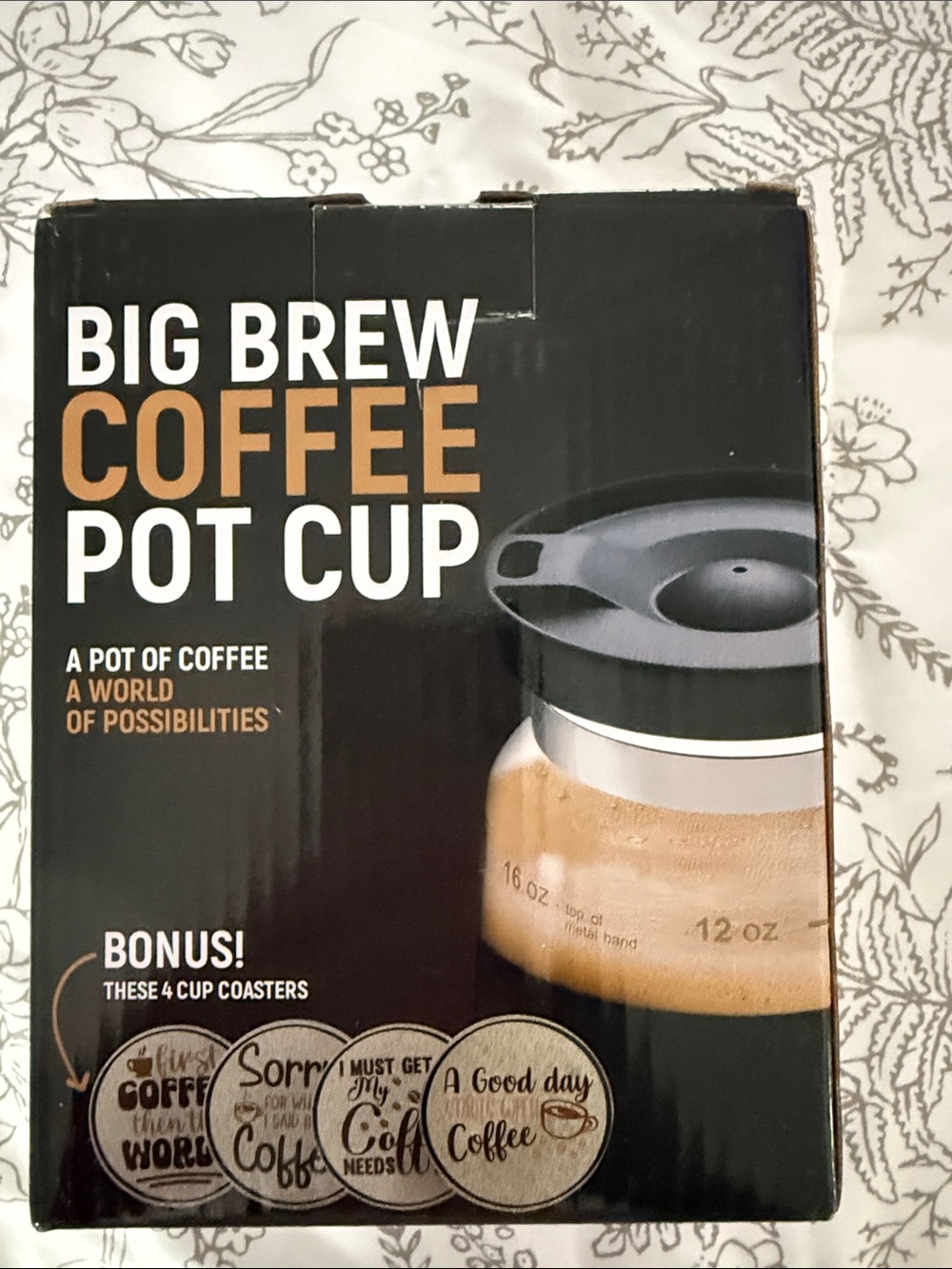 Pot Cup with Decorative Coasters - Black and Brown